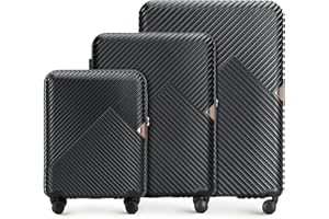 WITTCHEN Set di 3 valigie Trolley resistente in policarbonato 4 ruote girevoli TSA Combination Lock Set di bagagli bagaglio a mano Chiusura a combinazione TSA GL Style Nero