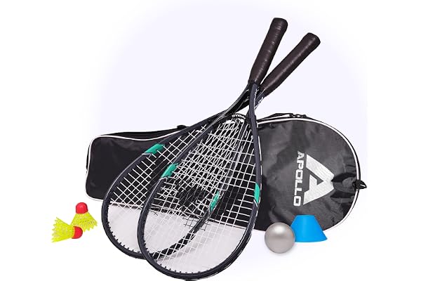 Apollo Kit Raquettes de Badminton et Squash - Différentes Couleurs pour Adulte et Enfant - Balle, Sac, Volant Inclus