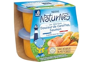 Nestlé Naturnes Les Sélections Petits Pots Bébé Douceur de carottes, Saumon - Dès 6 mois - 2x200g