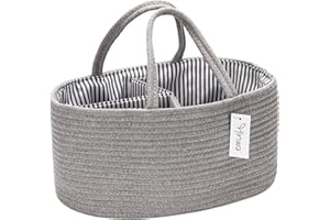 Hinwo - Carrito pañales para bebé 3 compartimentos, contenedor almacenamiento guardería, organizador portátil coche, cesta regalo ducha recién nacidos, cuerda algodón divisor desmontable pañales