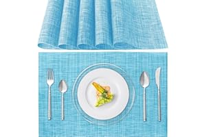 Poligono Zmywalne Podkładki Stołowe, zestaw 6 sztuk PVC Podkładki Śniadaniowe, Antypoślizgowe, Odporne na Ciepło, Do Stołu Kuchennego, Niebieskie niebo