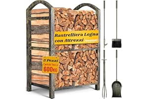 AMAGABELI GARDEN & HOME Amagabeli Portalegna da ardere con set di attrezzi Portalegna da interno Camino da esterno impilabile Stufa in ferro battuto Cesto grande per tronchi Accessori Vintage Bronze