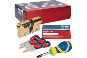 JEVX MAUER NW5 Bombin de Seguridad 36x36 DOBLE EMBRAGUE Color Laton + Destornillador, Cilindro Bombillo Reforzado Anti Impresioning Anti Rotura AntiBumping Anti-Taladro Leva Anti-Extracción Cerradura