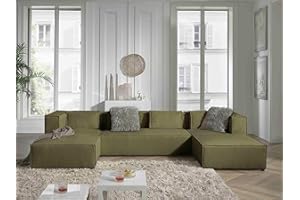 Lisa Design Stella – Wohnlandschaft – aus Cord – 7-Sitzer – moderner Stil Grün