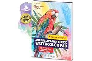 Tritart Aquarellpapier A4 300g - Din A4 - Weiß 20 Blatt - Aquarellblock zum Malen - Dickes Watercolor Paper - Aquarell Papier für Ihr Mal Zubehör - Aquarell Papierblock
