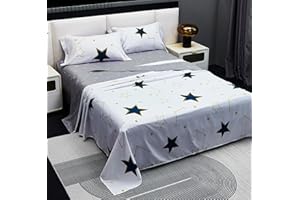 H HANSEL HOME Juego de Sábanas Cama 90, 90x190/200cm 3 Piezas, Microfibra Extra Suave, Bajera Ajustable, Encimera, Funda de Almohada - Sábanas Estampadas Estrella