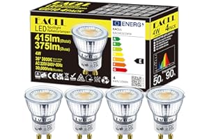 EACLL Mini GU10 LED ciepła biel 4 W zastępuje żarówkę halogenową 50 W, 4-pak. 415 lumenów 3000 K, prąd zmienny 230 V bez migotania, kąt świecenia 36 stopni, bez możliwości ściemniania lampy