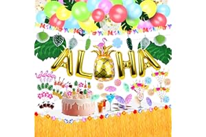 Halcyerdu Hawaii Party Dekoration Set, 148 Stück Tropische Party Dekoration Set mit Hawaii Luau tischröcke, Flamingo Banner, Künstliche Palmblätter, Aloha Folienballons und Mehr für Hawaii deko
