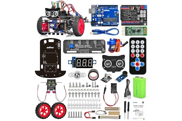 OSOYOO Model-3 V2.0 DIY Robot Car Kit for Arduino – Basic Board, Motor Shield, Line Tracking, Ultrasonic Sensor, Bluetooth, IR Remote Control – Battery and Charger Included