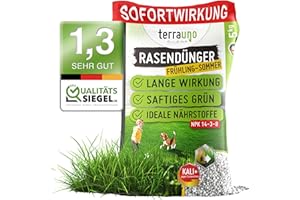 TerraUno Rasendünger Frühjahr/Sommer I Sofortwirkung für saftiges grün I 20 kg für 1000 m² I gesunder Rasen verdrängt Moos und Unkraut I NPK Dünger Rasen I Gegen Trockenstress I Für den Streuwagen