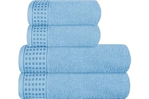 GLAMBURG Ultra Soft 4er-Pack Handtuch-Set, Baumwolle, enthält 2 übergroße Badetücher 70 x 140 cm, 2 Handtücher 50 x 90 cm, für den täglichen Gebrauch, kompakt und leicht — Himmelblau