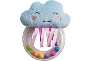 Taf Toys Cheerful Cloud Newborn Baby Rattle. Soft Plush Toddler Sensory Ring Rattle with Ribbons. Easy to Grab. Colourful Beads. Suitable for Boys & Girls from Birth