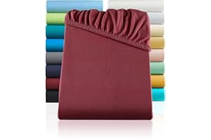 SHC TEXTILIEN SHC - Jersey prześcieradło z gumką, 100% bawełna - 90x200 cm do 100x200 cm, bordowe / czerwone wino