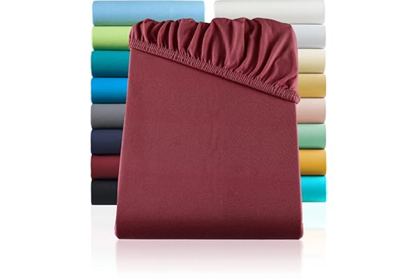 Sábana bajera ajustable, lino – En Todos Los Colores y Tamaños – 100% algodón, 100% algodón, bordeaux / weinrot, 180-200 x 200 cm
