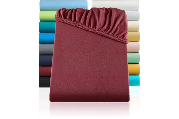 Sábana bajera ajustable, lino – En Todos Los Colores y Tamaños – 100% algodón, 100% algodón, bordeaux / weinrot, 180-200 x 200 cm