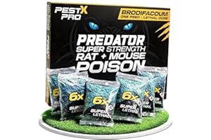 PEST-X PRO Pest X Pro Predator Rat Poisoning Super Strength - 6 Pack - Powerful Single Feed Rat Killer & Mouse Poison - Brodifacoum Bait in Easy To Use Sachets - Indoor & Outdoor Rodent Control