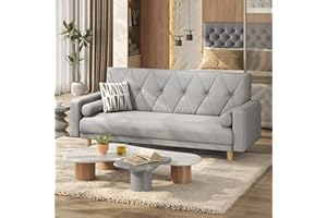 Yaheetech Convertible Sofa Bed Fabric Sofa Couch Click Clack Modern Sleeper Sofa Settee with 2 Bolster Pillows for Living Room/Guest Room Light Grey