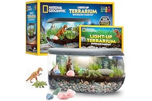 BLUE MARBLE NATIONAL GEOGRAPHIC Light Up Terrarium Kit for Kids - Build a Dinosaur Habitat with Real Plants & Gemstones, Science Kit, Dinosaur Toys for Kids