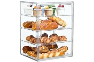 SANKEU Pastry Display Case,Bread Box for Kitchen Countertop,4 Layers Adjustable Clear Bread Storage with Magnetic Door Bakery Pastry Display15.5x11.4x9.8inch?1 Pack