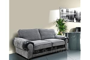SOFAS AND MORE Big Corner Sofa Suite 3+2 Armchair Jumbo Cord Black And Grey (3 Seater)