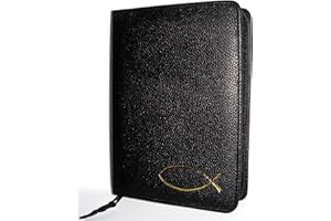 ANBOBO Gebetbuchhülle/Gotteslobhülle für Gotteslob NEU - alle Bistümer, schwarz, mit Goldprägung Fisch, echt Leder