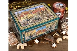 ‎LEBKUCHENWELT LEBKUCHEN WELT Nürnberg Truhe Gefüllt mit Lebkuchen ca. 1500g Gebäckmischung Lebkuchen-Truhe Metalltruhe Geschenkbox Weihnachtsmischung Geschenk Schatulle