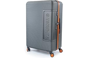 Superdry Hard Shell Travel Suitcases - Lightweight, Robust, TSA Locks, with 8 Smooth Spinner Wheels, Telescopic Trolley Handle, Clothing Retention Straps & High Capacity Luggage (Black/Orange, Medium)