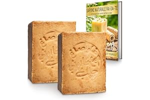 tom&pat Sapone Aleppo Originale (20% alloro, 80% olio d'oliva) - maturato per 6 anni, DERMATEST: ECCELLENTE, per corpo e capelli, eBook: Sapone Naturale DIY (2 x 200 g)