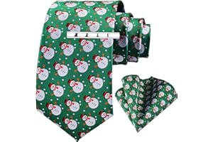Gusleson 3.15"（8cm） Christmas Tie For Men Festival Pattern Necktie and Pocket Square tie clip Set