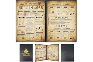 Yclekiqa 60th Birthday Gifts for Women and 60th Birthday Gifts for Men Cards Decorations for Women Vintage Age Year Old Framed Born in 1965 Poster Uk for Grandparents, Husband, Wife, Mom, Dad