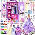 91pcs 11.5 inch Girl Doll with Clothes Accessories and Closet, Princess Gowns, Fashion Dresses, Outfits ,Swimsuits, Shoes, Hangers, Doll Dress up toys for Girls Kids Toddlers Toy Gifts (Include Doll)