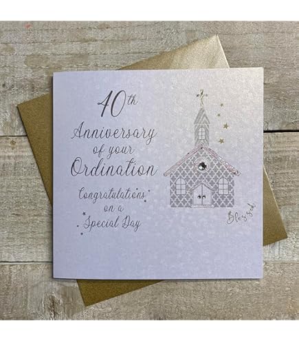 WHITE COTTON CARDS SILVER CHURCH, 25TH ANNIVERSARY ORDINATION CARD, HAND FINISHED (D179-25 - View #6