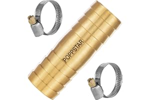 Poppstar skarvrör i mässing för vattenslang 3/4 tum med 2 slangklämmor av rostfritt stål för 3/4" (19 mm) trädgårdsslang