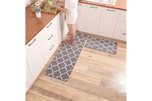 TiRiSMART Kitchen Mat Sets 2 Piece Kitchen Rugs Non Slip Washable Absorbent Soft Microfiber Cushioned Antifouling and Oil Drainage (43cm*61cm+43cm*122cm),Grey