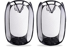 Alinw 2 Pcs Compatible with Pop Up Foldable Laundry Basket, Wash Basket, Washing Baskets for Laundry Foldable with Handles for Bathroom College Dorm Black