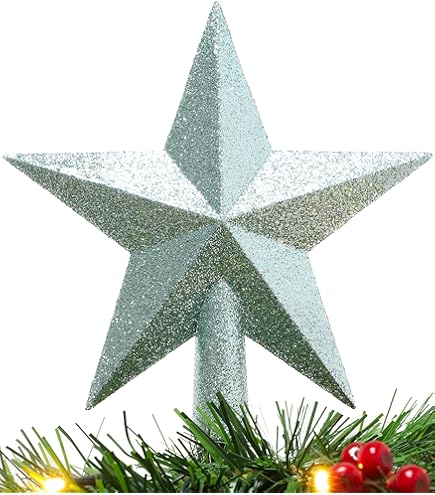 Puntale Albero Di Natale A Stella 14,5 Cm - Verde Scuro Glitterato, Infrangibile