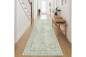 HUGEAR Vintage Passatoia Tappeto Corridoio Verde Tappeti 60x240cm Cucina Antiscivolo Lavabile in Lavatrice Tapette Camera da Letto Scendiletto Cameretta Ufficio Pelo Corto Lungo Carpet