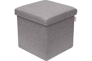 KNECKES®️ Taburete de almacenaje y Asiento Infantil (30x30x30cm) Gris | Ideal para niños como Mueble para el Dormitorio | Asiento Taburete Plegable | Baúl Plegable