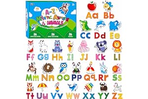 SPRITEGRU 78 magnetisches Alphabet, 26 Großbuchstaben, 26 Kleinbuchstaben und 26 Objektmuster, entzückendes Tieralphabet ABC-Kühlschrankmagnete Lernspielzeug für Kleinkinder im Alter von 3 4 5 Jahren