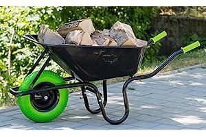 TIREX by xonic® Schubkarre mit Stahlfelge – Verzinkte Wanne bis 250kg/ 100l - Robuste Ausführung für Garten und BAU – Schieb-Karre mit PU Vollgummi-Rad (Grün- Schwarz)