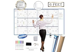 JJPRO Calendario de pared grande de borrado en seco, 38 x 72 pulgadas, calendario anual reutilizable 2024 sin fecha, póster anual gigante de pizarra blanca, calendario de oficina laminado jumbo de 12 meses