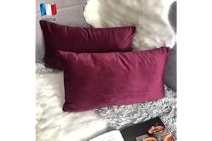 Douceur De Plumes - Set di 2 federe per cuscino, in velluto color prugna e borgogna, 40 x 80 cm, forma rettangolare, semplice, morbida e moderna, per soggiorno, divano scandinavo, viola, viola, (2