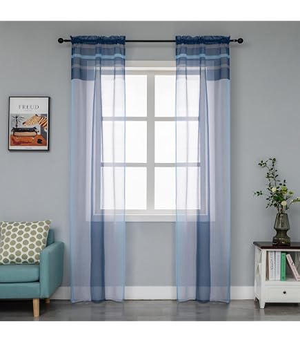 SIMPVALE 2 Pezzi Tende Della Soggiorno a Garofano Stampato Floreale Manuale Trattamento Delle Finestre per Sala, larghezza 150 cm, Blu, Altezza 260cm