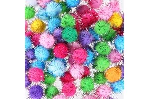 Oruola Pack of 100 2 cm Cat Sparkle Balls, Glitter Pom Poms, Glitter Cat Balls, Cat Toy, Multicoloured Bulk Cat Balls for Indoor Spaces, Tinsel Balls for Cats for Creative Decorations