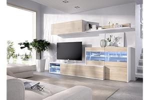 CAESAROO Parete attrezzata porta Tv 260 cm Grace Bianco lucido e Rovere Naturale - Bianco e Naturale