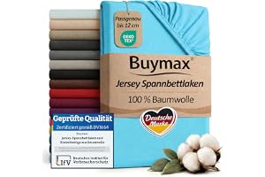 Buymax® Dra-på-lakan för toppmadrass 140x200 cm – 100% bomull jersey, för madrasser upp till 12 cm, Turkos