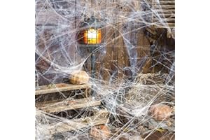 YORFULL Tela de Araña Decorativa de Halloween, 60g con 8 Arañas de Plástico, Tela de Araña Elástica para Decoración de Halloween, Interior y Exterior, Decoración de Casa Embrujada, Jardín, Fiesta