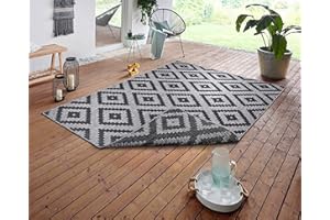‎NORTHRUGS NORTHRUGS In- und Outdoor Teppich Malta 160x230cm - Wendeteppich Wetterfest Modernes Geometrisches Muster Teppich für Balkon Terrasse Garten Wintergarten Wohnzimmerteppich Wasserfest in Night Silver