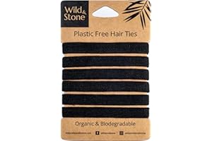 Wild & Stone | Pack of 6 Hair Bands | 100% Biodegradable and Plastic-Free Elastic Hair Ties | 100% Organic Cotton and Natural Plant-Based Rubber | No Crease Ponytail Holder (Black)