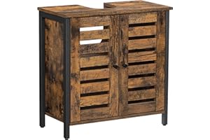 ‎VASAGLE VASAGLE szafka pod umywalkę, szafka łazienkowa, 60 x 30 x 60 cm, rama stalowa, szafka do przechowywania, z 2 drzwiami płytowymi, regulowane półki, vintage brązowo-czarny BBC902B01